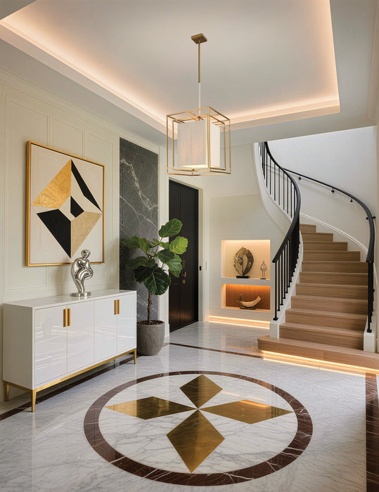 Pendant Light Thesis 207269A Abbey 18 inch 4 light Brass Pendant Light with Cream Cotton Rope Shade THESIS