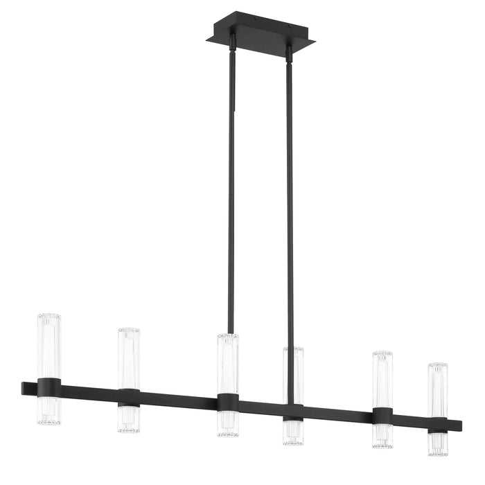 Chandelier Thesis 207313A Ristretto 50 inch 12 light Matte Black LED Linear Chandelier with Clear Ribbed and White Acrylic Shades THESIS
