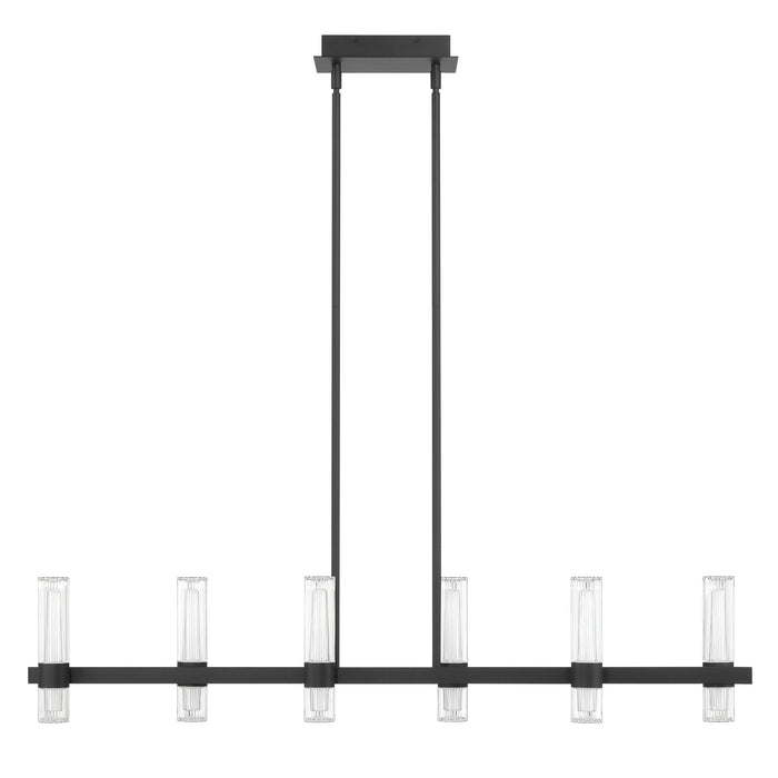 Chandelier Thesis 207313A Ristretto 50 inch 12 light Matte Black LED Linear Chandelier with Clear Ribbed and White Acrylic Shades THESIS