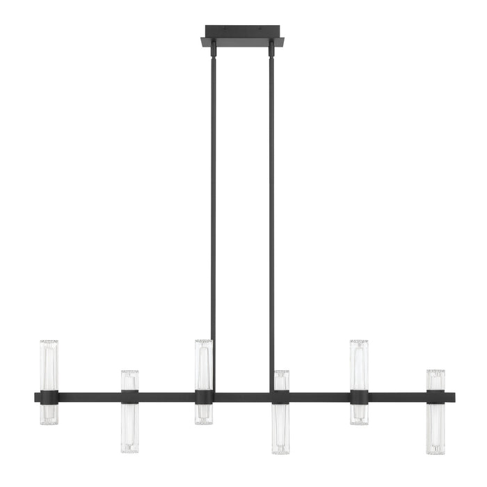 Chandelier Thesis 207313A Ristretto 50 inch 12 light Matte Black LED Linear Chandelier with Clear Ribbed and White Acrylic Shades THESIS