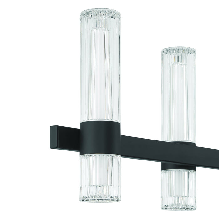 Chandelier Thesis 207313A Ristretto 50 inch 12 light Matte Black LED Linear Chandelier with Clear Ribbed and White Acrylic Shades THESIS
