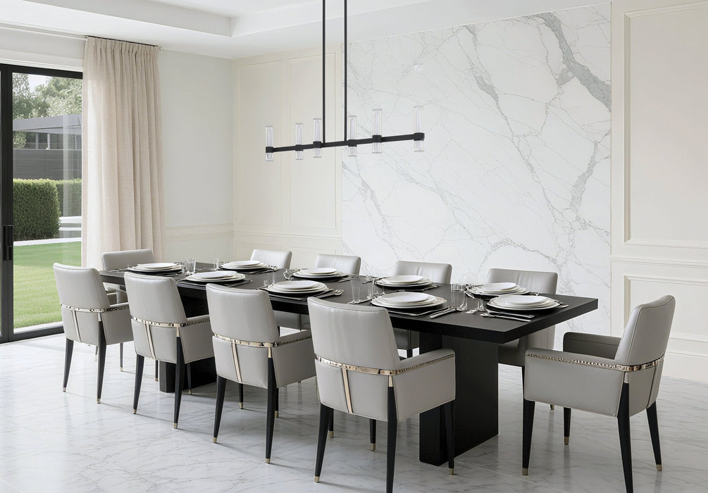 Chandelier Thesis 207313A Ristretto 50 inch 12 light Matte Black LED Linear Chandelier with Clear Ribbed and White Acrylic Shades THESIS