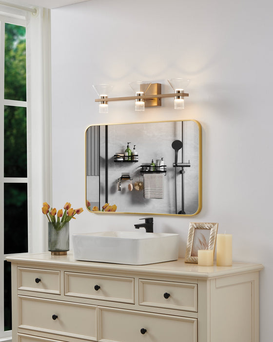 Vanity Light Thesis 207685A Blake 25 inch 6 light Champagne Gold and Polished Nickel 5CCT LED Vanity Light with Clear and Clear Ribbed Glass THESIS