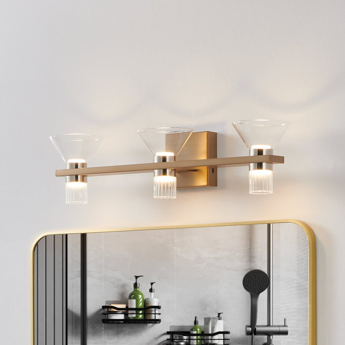 Vanity Light Thesis 207685A Blake 25 inch 6 light Champagne Gold and Polished Nickel 5CCT LED Vanity Light with Clear and Clear Ribbed Glass THESIS