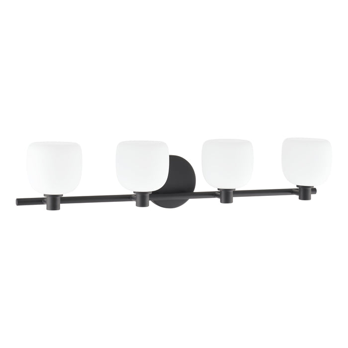 Vanity Light Thesis 207017A Valentina 30 inch 4 light Matte Black Vanity Light with Etched Opal Glass Shades THESIS