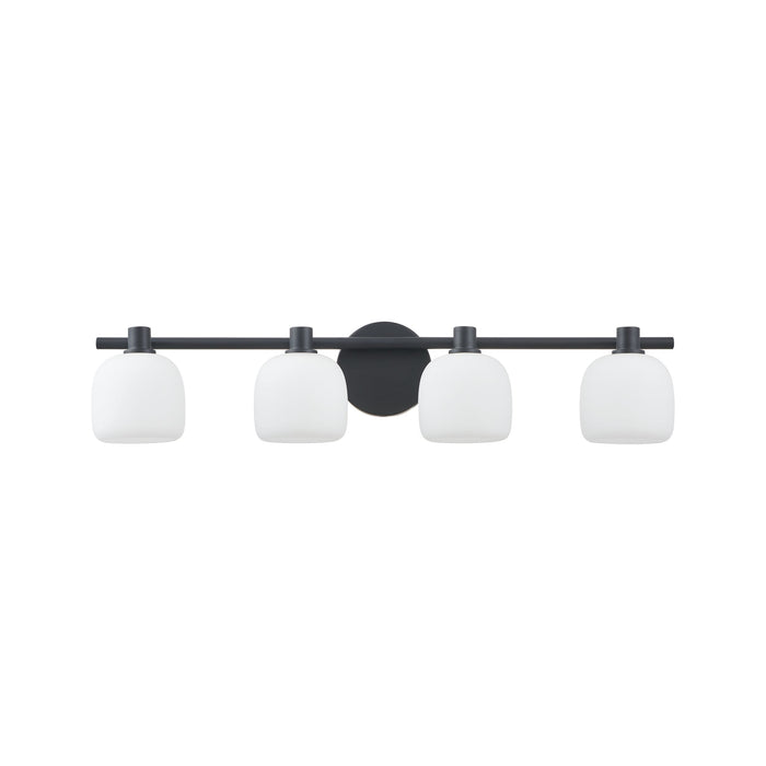 Vanity Light Thesis 207017A Valentina 30 inch 4 light Matte Black Vanity Light with Etched Opal Glass Shades THESIS