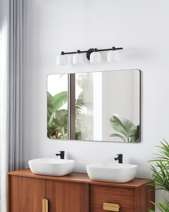 Vanity Light Thesis 207017A Valentina 30 inch 4 light Matte Black Vanity Light with Etched Opal Glass Shades THESIS