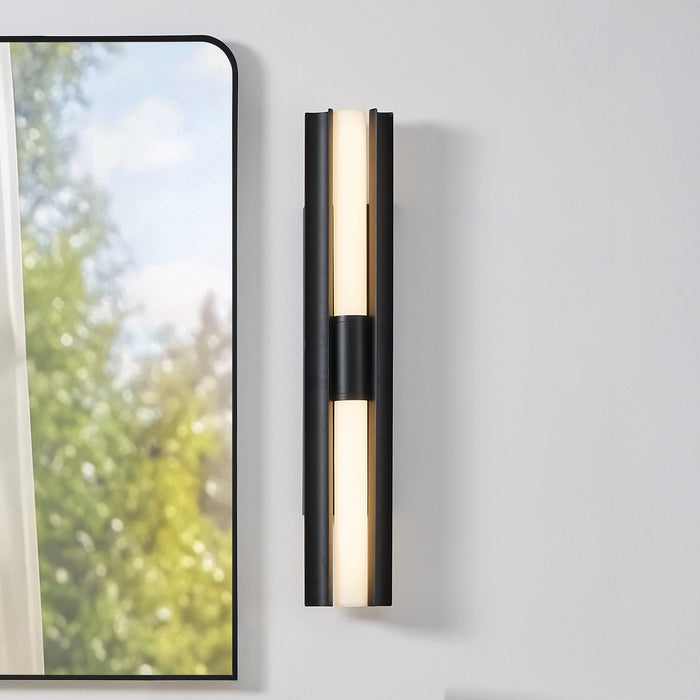 Vanity Light Thesis 207633A Colton 30 inch 2 light Textured Black 5CCT LED Vanity Light with Etched Opal Glass Shades THESIS