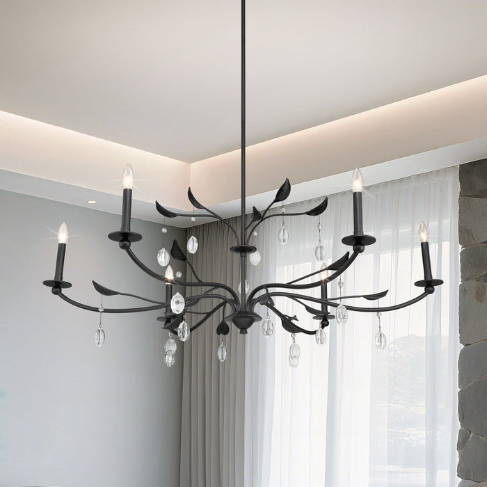 Chandelier Thesis 207345A Presley 48 inch 6 light Textured Black Chandelier with Clear Glass Drops THESIS