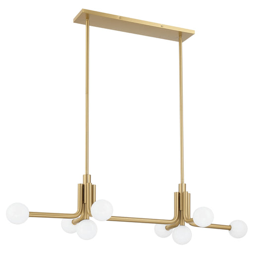 Chandelier Thesis 207355A Stockholm 50 inch 8 light Champagne Gold Linear Chandelier with Opal Glass Shades THESIS
