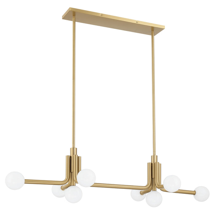 Chandelier Thesis 207355A Stockholm 50 inch 8 light Champagne Gold Linear Chandelier with Opal Glass Shades THESIS