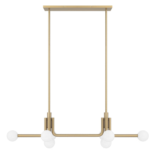 Chandelier Thesis 207355A Stockholm 50 inch 8 light Champagne Gold Linear Chandelier with Opal Glass Shades THESIS