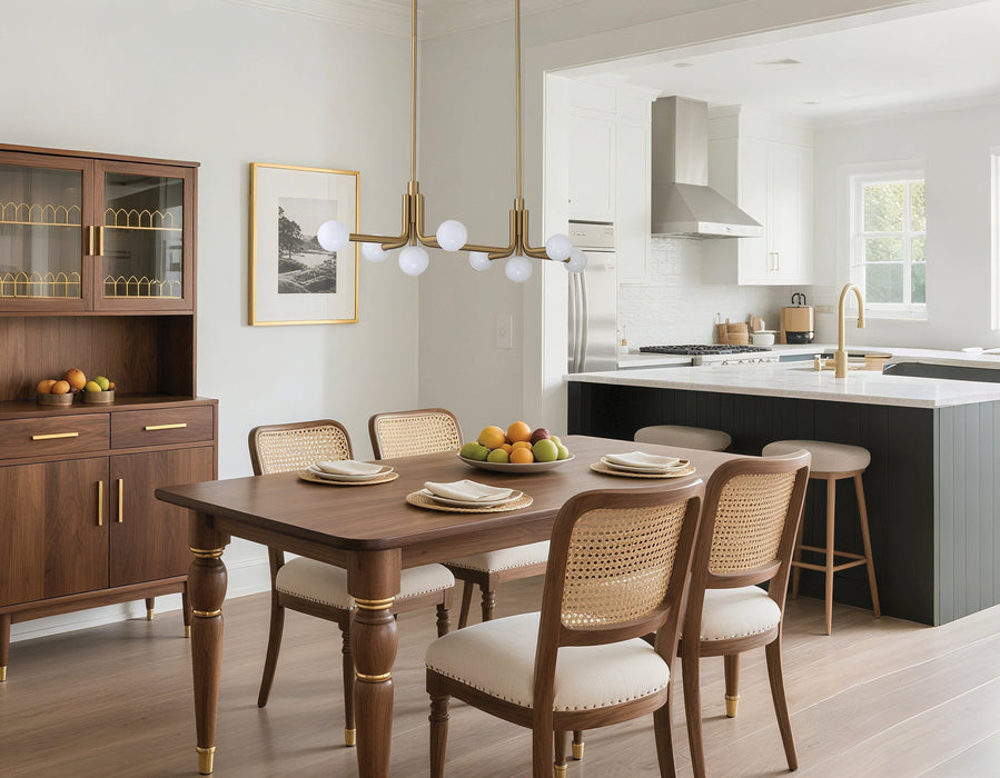 Chandelier Thesis 207355A Stockholm 50 inch 8 light Champagne Gold Linear Chandelier with Opal Glass Shades THESIS