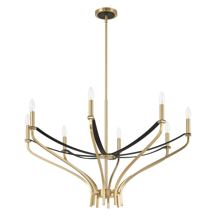 Chandelier Thesis 207369A Sussex 36 inch 8 light Champagne Gold and Black Faux Leather Chandelier THESIS
