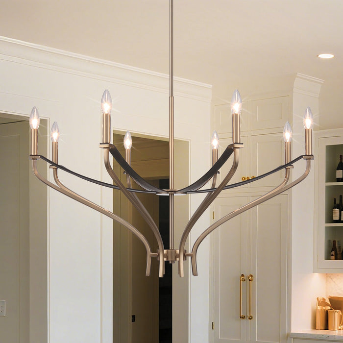 Chandelier Thesis 207369A Sussex 36 inch 8 light Champagne Gold and Black Faux Leather Chandelier THESIS