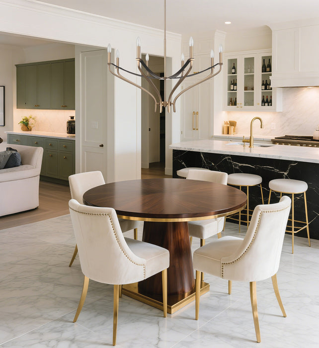 Chandelier Thesis 207369A Sussex 36 inch 8 light Champagne Gold and Black Faux Leather Chandelier THESIS