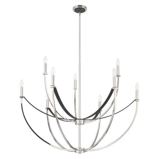 Chandelier Thesis 207888A Sussex 40 inch 9 light Polished Nickel and Black Faux Leather Chandelier THESIS