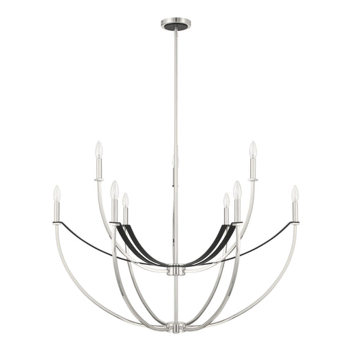 Chandelier Thesis 207888A Sussex 40 inch 9 light Polished Nickel and Black Faux Leather Chandelier THESIS