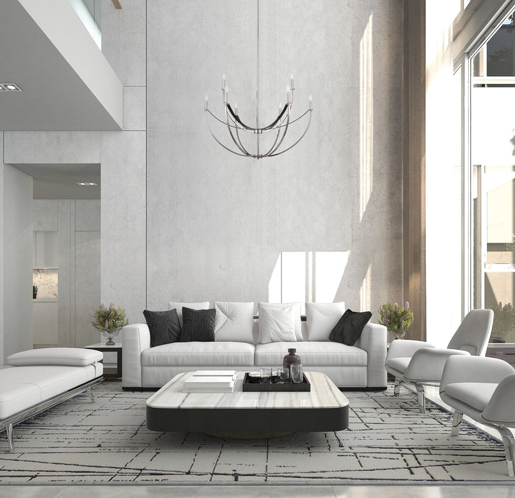 Chandelier Thesis 207888A Sussex 40 inch 9 light Polished Nickel and Black Faux Leather Chandelier THESIS