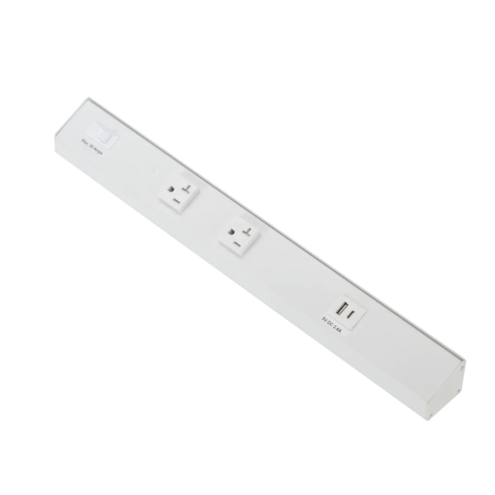 LED Under Cabinet Lighting American Lighting ATOM Low Profile Power Strip With Receptacles and USB-A/C Ports White American Lighting
