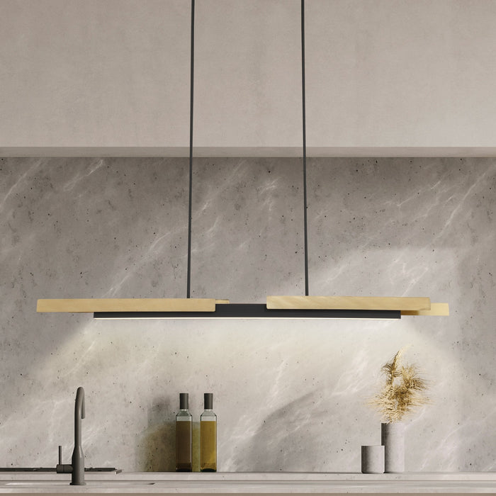 Chandelier Thesis 207775A Grazia 60 inch 2 light Matte Black and Brushed Gold LED Linear Chandelier THESIS
