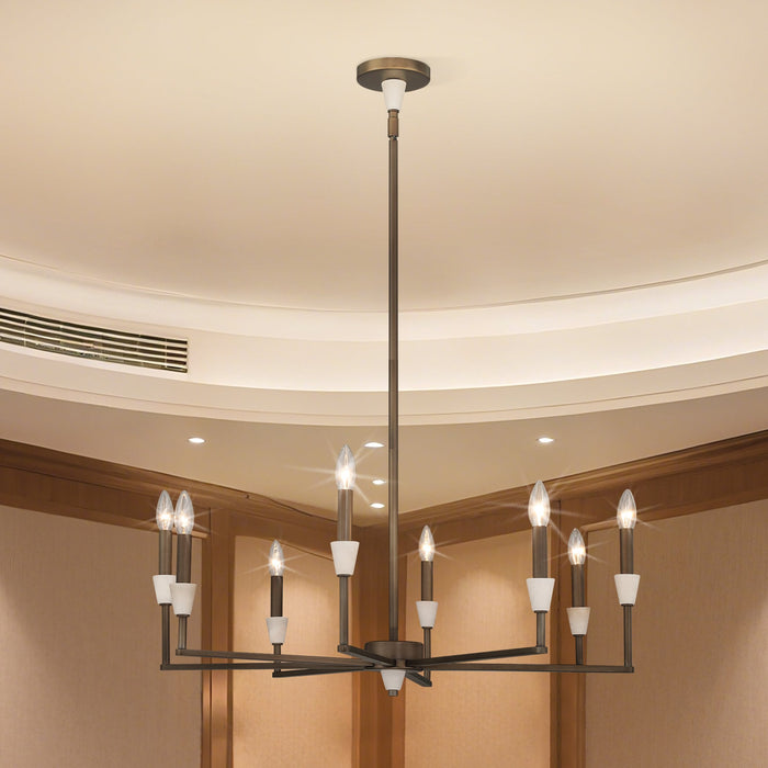 Chandelier Thesis 207364A Montclair 32 inch 8 light Forged Bronze and Natural Alabaster Chandelier THESIS