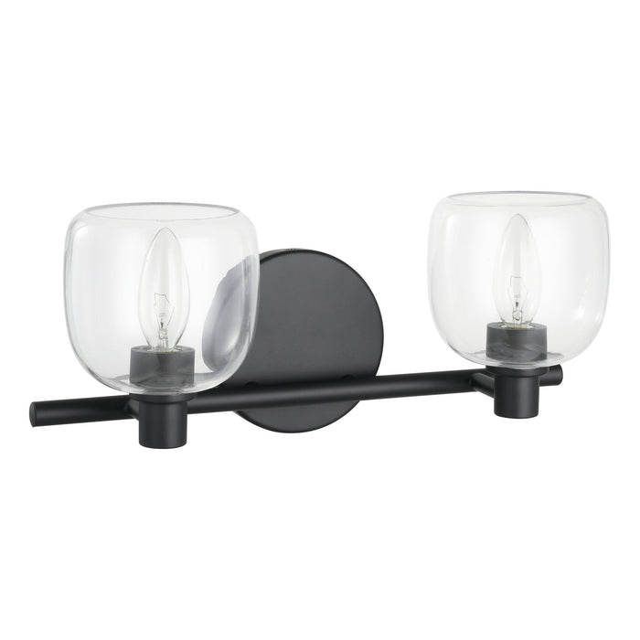 Vanity Light Thesis 207003A Valentina 15 inch 2 light Matte Black Vanity Light with Clear Glass Shades THESIS
