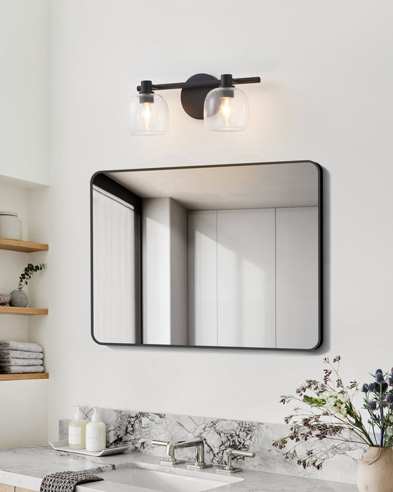 Vanity Light Thesis 207003A Valentina 15 inch 2 light Matte Black Vanity Light with Clear Glass Shades THESIS