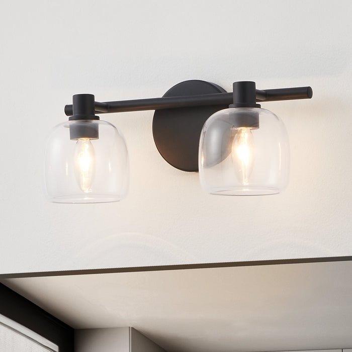 Vanity Light Thesis 207003A Valentina 15 inch 2 light Matte Black Vanity Light with Clear Glass Shades THESIS