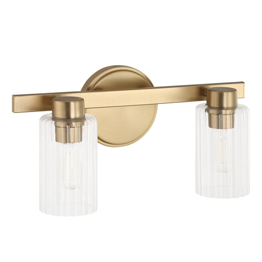 Vanity Light Thesis 207032A Bedminster 14 inch 2 light Champagne Gold Vanity Light with Clear Ribbed Glass Shades THESIS