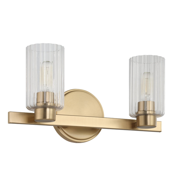 Vanity Light Thesis 207032A Bedminster 14 inch 2 light Champagne Gold Vanity Light with Clear Ribbed Glass Shades THESIS