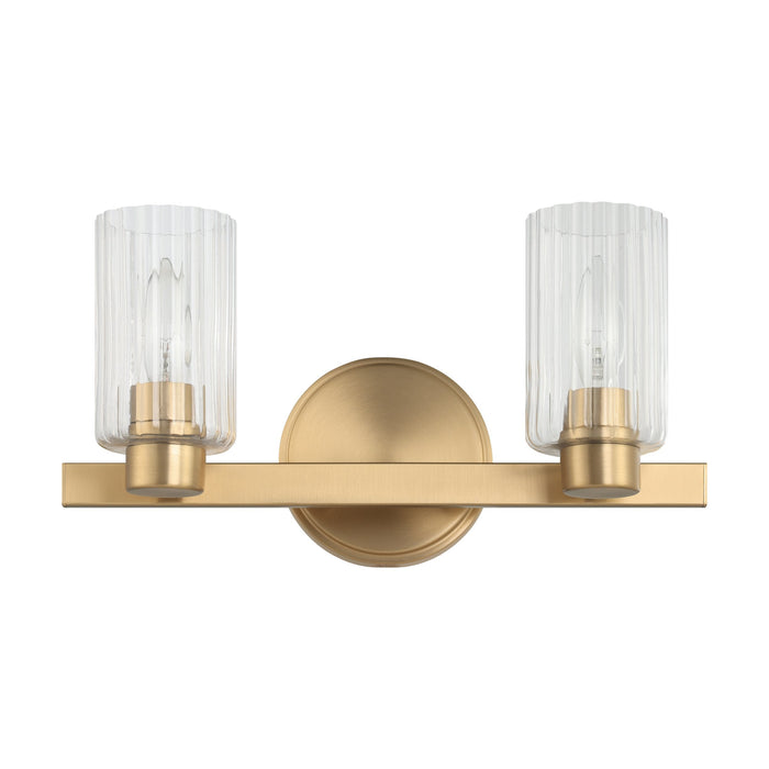 Vanity Light Thesis 207032A Bedminster 14 inch 2 light Champagne Gold Vanity Light with Clear Ribbed Glass Shades THESIS
