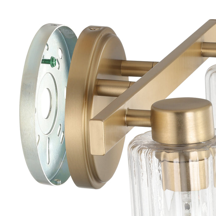 Vanity Light Thesis 207032A Bedminster 14 inch 2 light Champagne Gold Vanity Light with Clear Ribbed Glass Shades THESIS