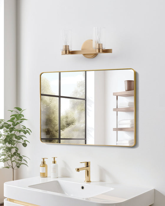 Vanity Light Thesis 207032A Bedminster 14 inch 2 light Champagne Gold Vanity Light with Clear Ribbed Glass Shades THESIS