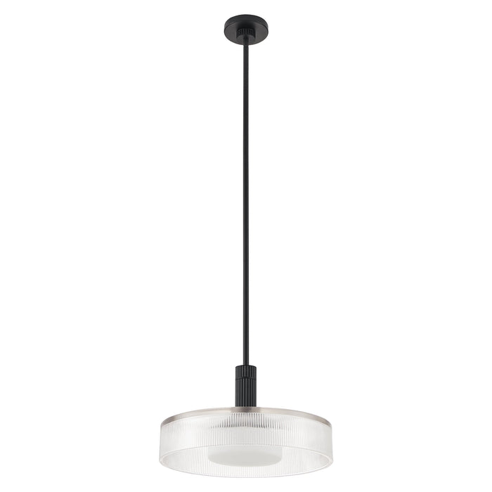 Convertible Pendant Thesis 207407A Como 18 inch 1 light Matte Black Convertible Pendant with Clear Ribbed and Opal Glass Shade THESIS