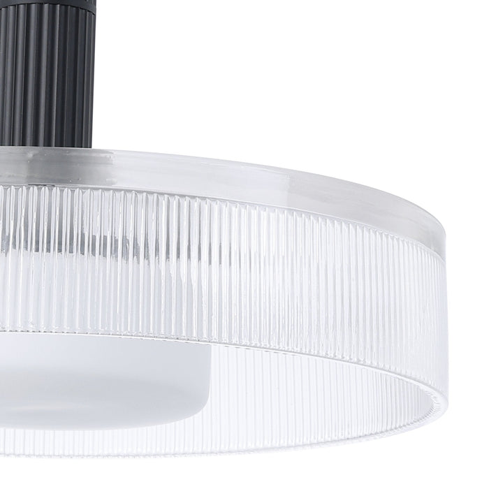 Convertible Pendant Thesis 207407A Como 18 inch 1 light Matte Black Convertible Pendant with Clear Ribbed and Opal Glass Shade THESIS