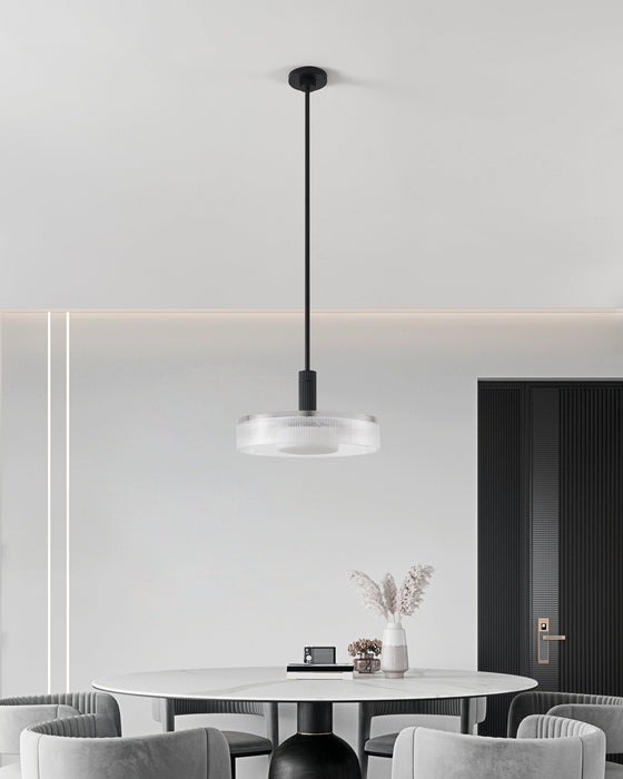 Convertible Pendant Thesis 207407A Como 18 inch 1 light Matte Black Convertible Pendant with Clear Ribbed and Opal Glass Shade THESIS