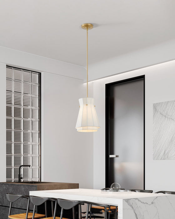 Convertible Pendant Thesis 206925A Bryony 12 inch 1 light Brushed Gold Convertible Pendant with White Synthetic Silk Shade THESIS