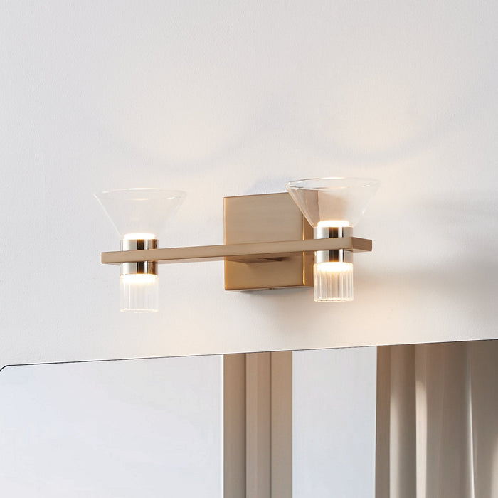 Vanity Light Thesis 207684A Blake 16 inch 4 light Champagne Gold and Polished Nickel 5CCT LED Vanity Light with Clear and Clear Ribbed Glass THESIS