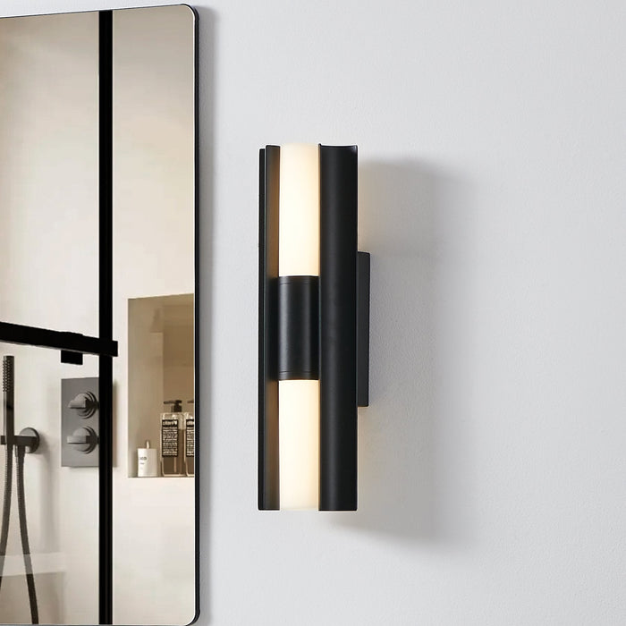 Vanity Light Thesis 207631A Colton 18 inch 2 light Textured Black 5CCT LED Vanity Light with Etched Opal Glass Shades THESIS