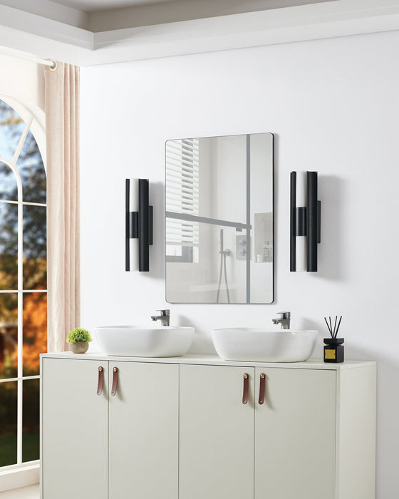 Vanity Light Thesis 207631A Colton 18 inch 2 light Textured Black 5CCT LED Vanity Light with Etched Opal Glass Shades THESIS