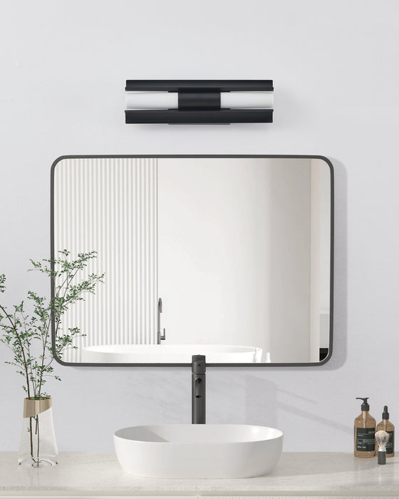 Vanity Light Thesis 207631A Colton 18 inch 2 light Textured Black 5CCT LED Vanity Light with Etched Opal Glass Shades THESIS