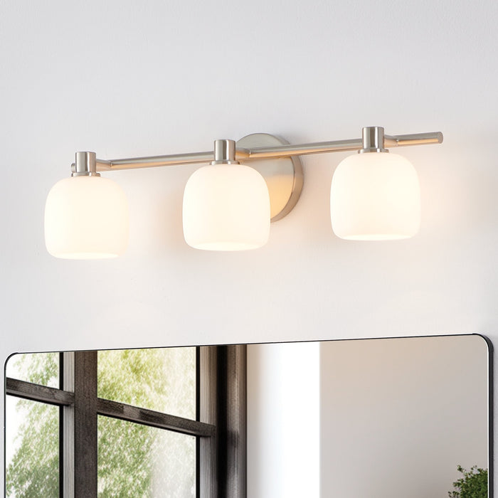 Vanity Light Thesis 207015A Valentina 24 inch 3 light Brushed Nickel Vanity Light with Etched Opal Glass Shades THESIS