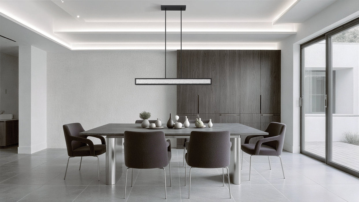 Chandelier Thesis 207414A Courtney 48 inch Textured Black 5CCT LED Linear Chandelier with Clear Water Glass THESIS