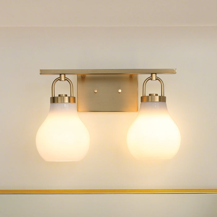 Vanity Light Thesis 207855A Mansfield 16 inch 2 light Champagne Gold Vanity Light with Opal Glass Shades THESIS