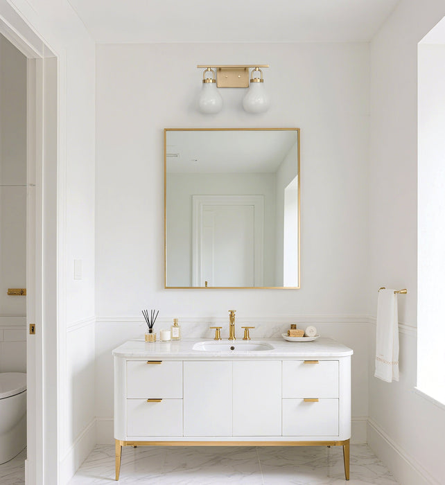 Vanity Light Thesis 207855A Mansfield 16 inch 2 light Champagne Gold Vanity Light with Opal Glass Shades THESIS