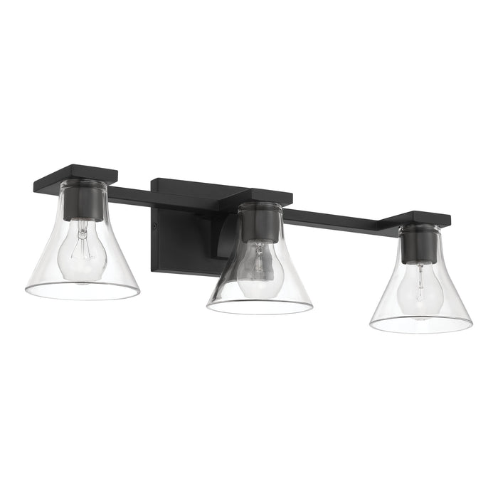 Vanity Light Thesis 207663A Gilford 24 inch 3 light Matte Black Vanity Light with Clear Glass Shades THESIS