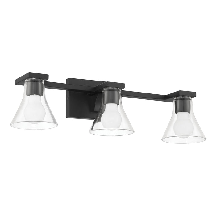 Vanity Light Thesis 207663A Gilford 24 inch 3 light Matte Black Vanity Light with Clear Glass Shades THESIS