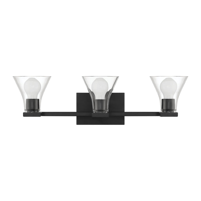 Vanity Light Thesis 207663A Gilford 24 inch 3 light Matte Black Vanity Light with Clear Glass Shades THESIS