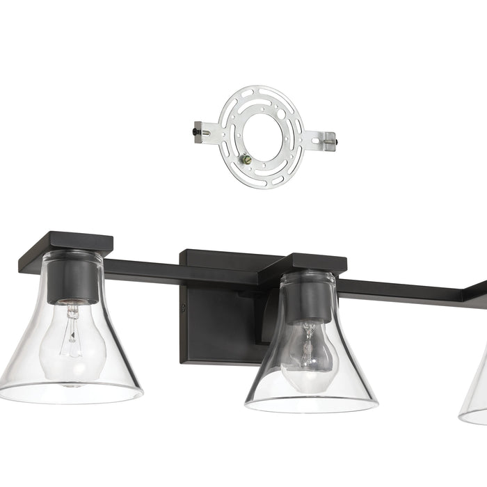 Vanity Light Thesis 207663A Gilford 24 inch 3 light Matte Black Vanity Light with Clear Glass Shades THESIS
